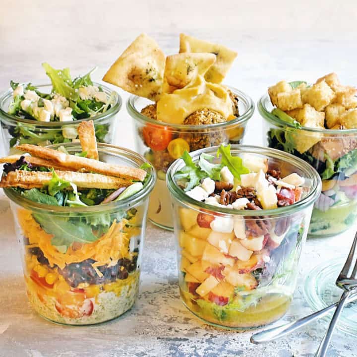 salads in glass jars