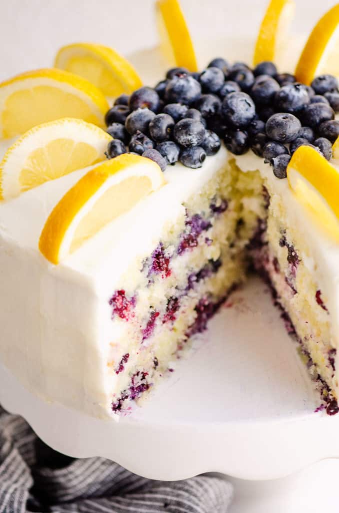 blueberry cake with slice of cake removed