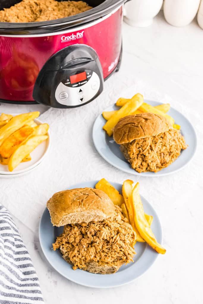 pulled pork sandwiches and fries with slow cooker