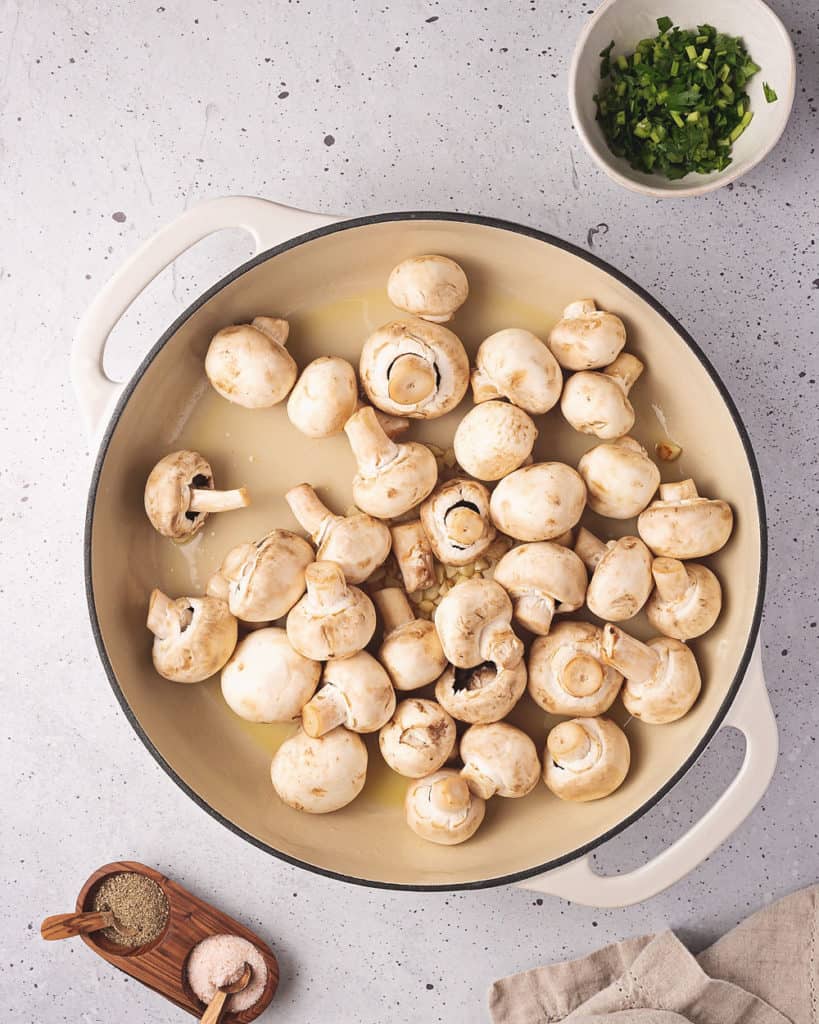 fresh mushrooms in kettle