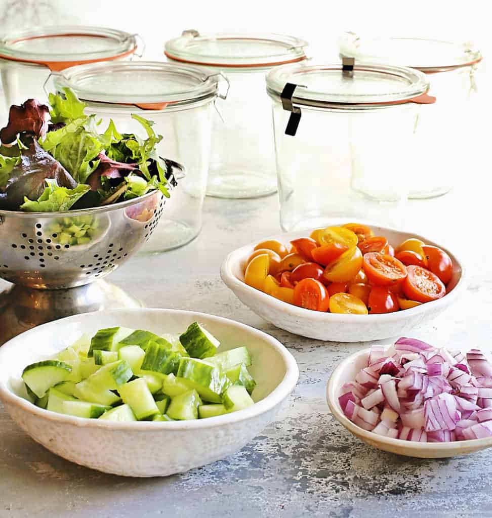 salad in a jar ingredients and glass jars