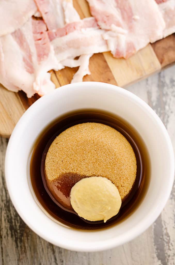 white bowl with maple dijon glaze ingredients