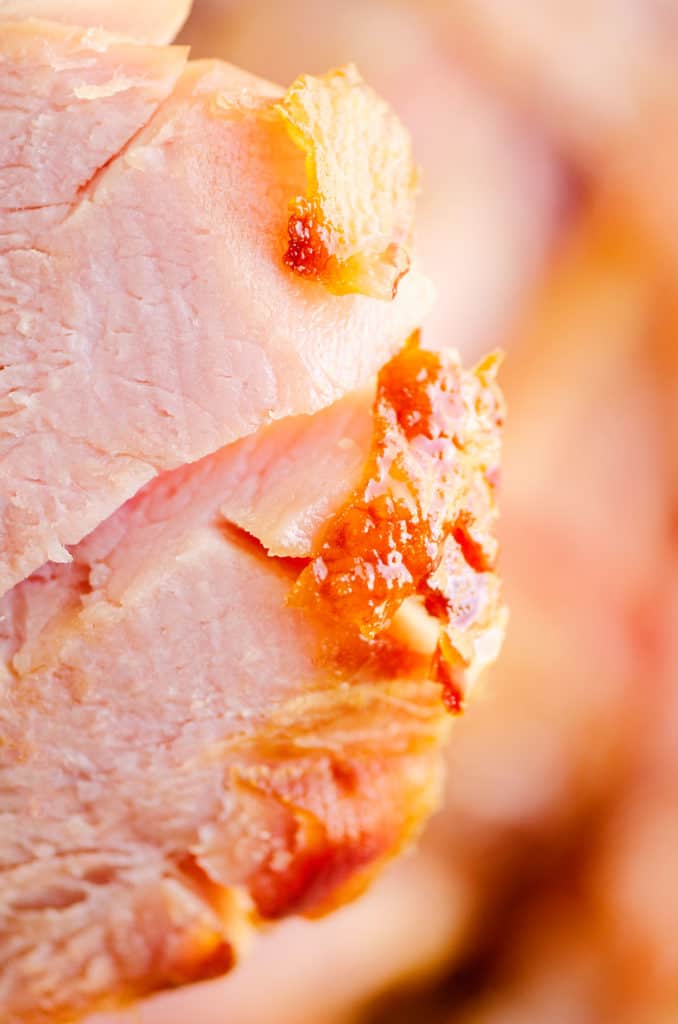 closeup of slice of smoked ham