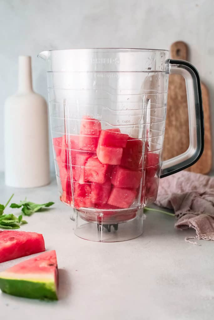 cubed watermelon in blender