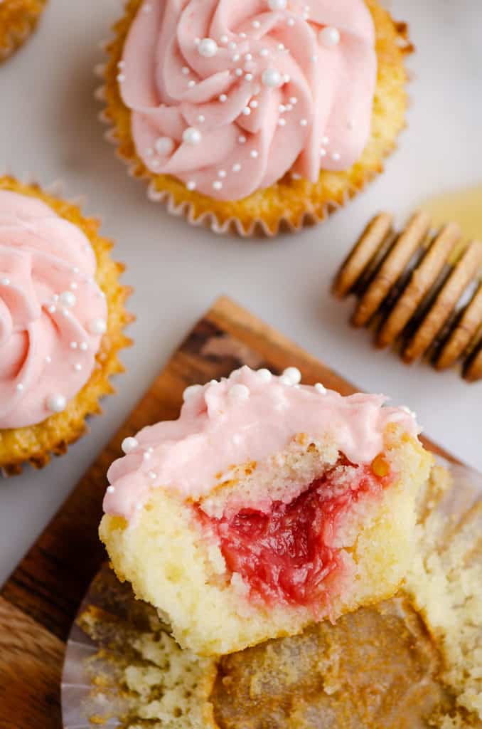 cupcakes filled with rhubarb honey sauce