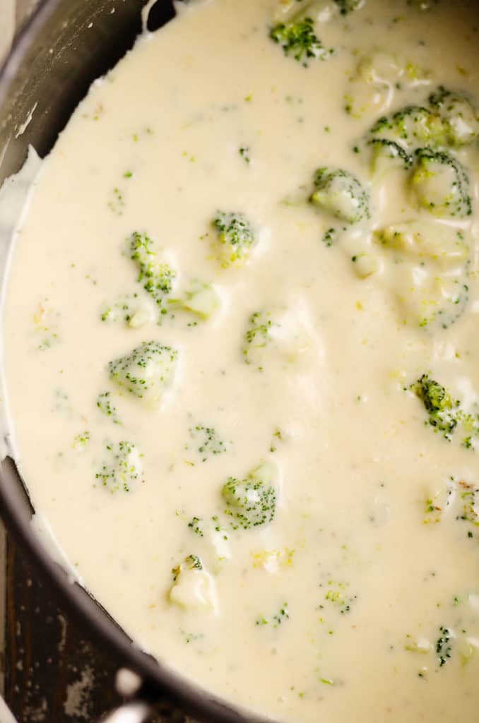 broccoli cream sauce in pan