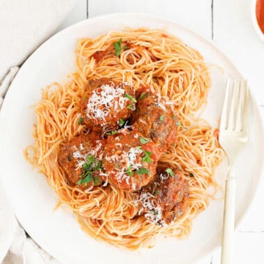 meatballs and pasta on plate