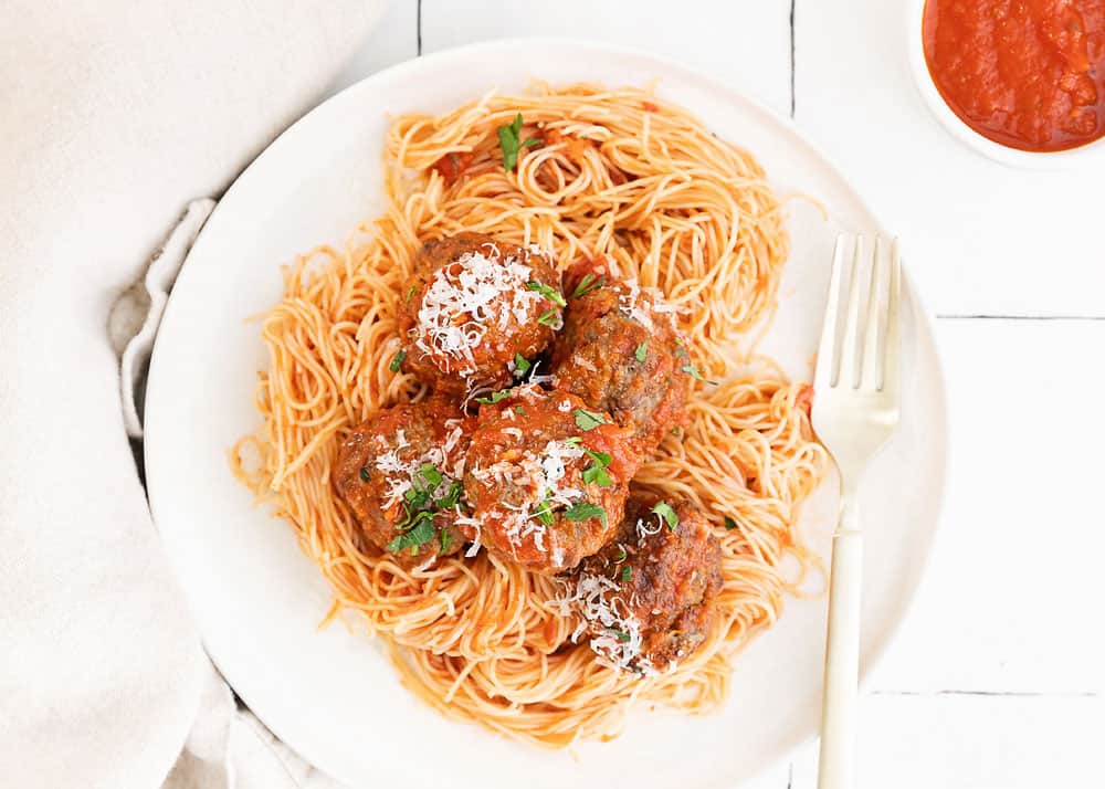 meatballs and pasta on plate