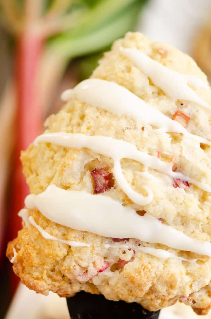 rhubarb scone glazed with vanilla icing