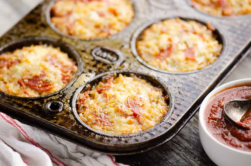 pizza rice muffins in muffin tin