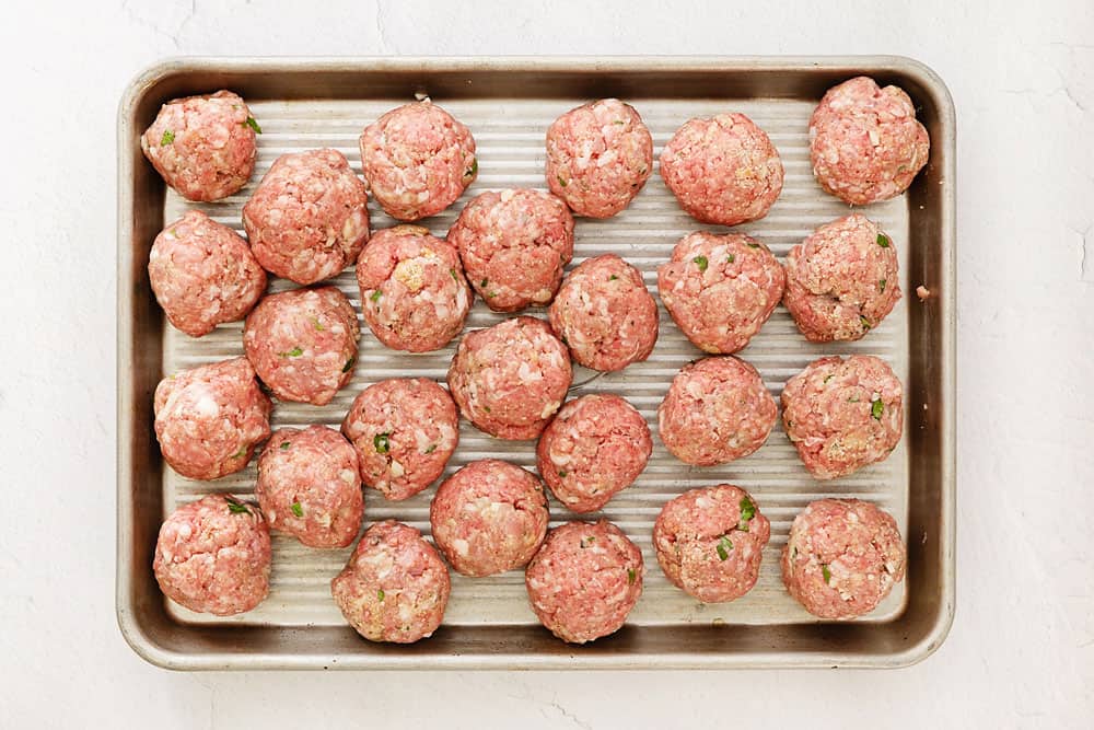 meatballs on baking sheet