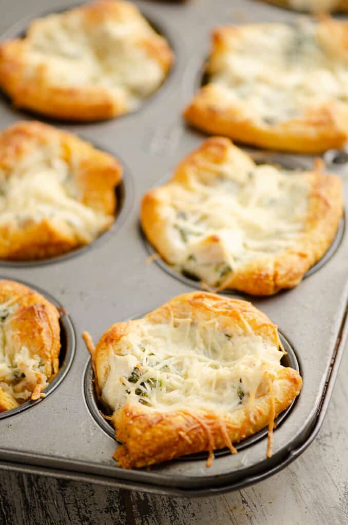 chicken broccoli crescent cups in muffin tin