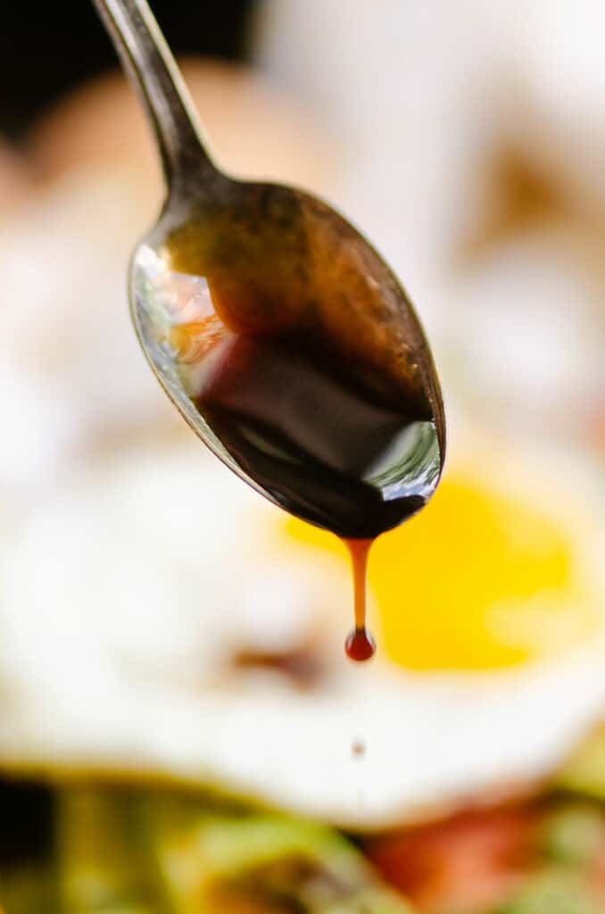 balsamic glaze on spoon