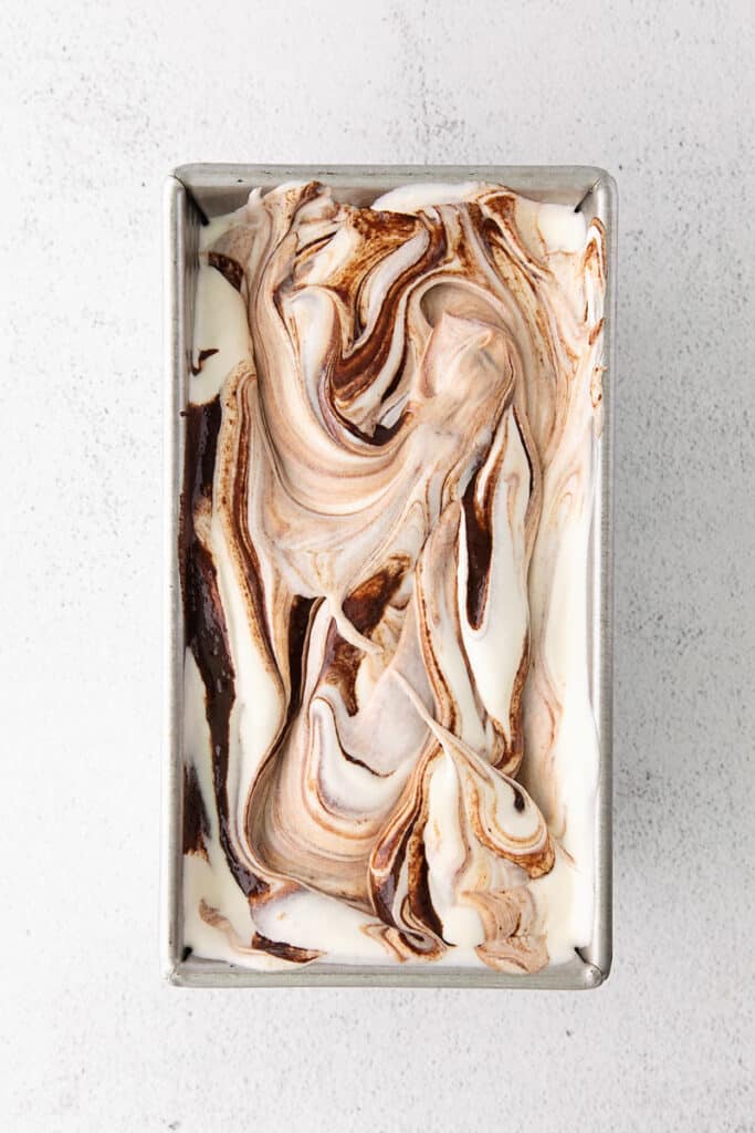 fudge swirled ice cream in loaf pan