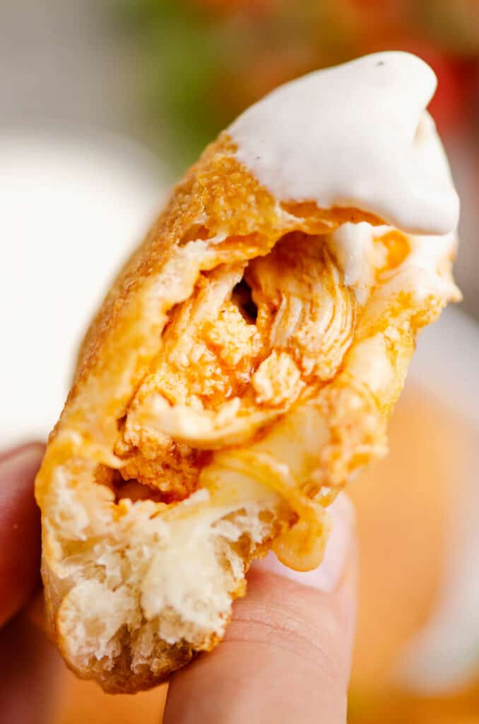 buffalo chicken calzone dipped in ranch dressing