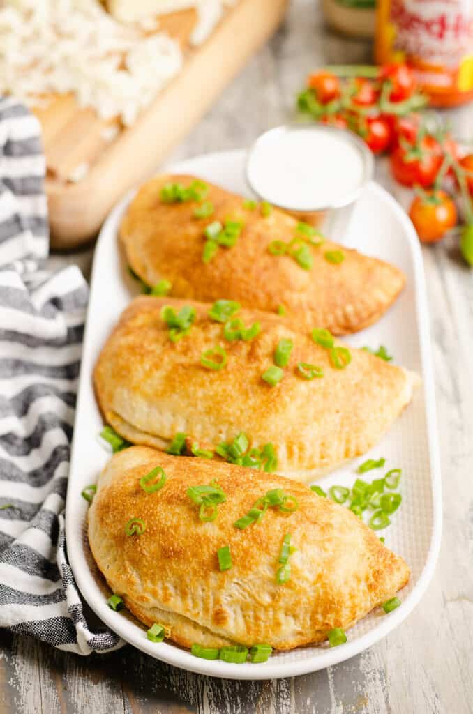 easy calzones on white platter