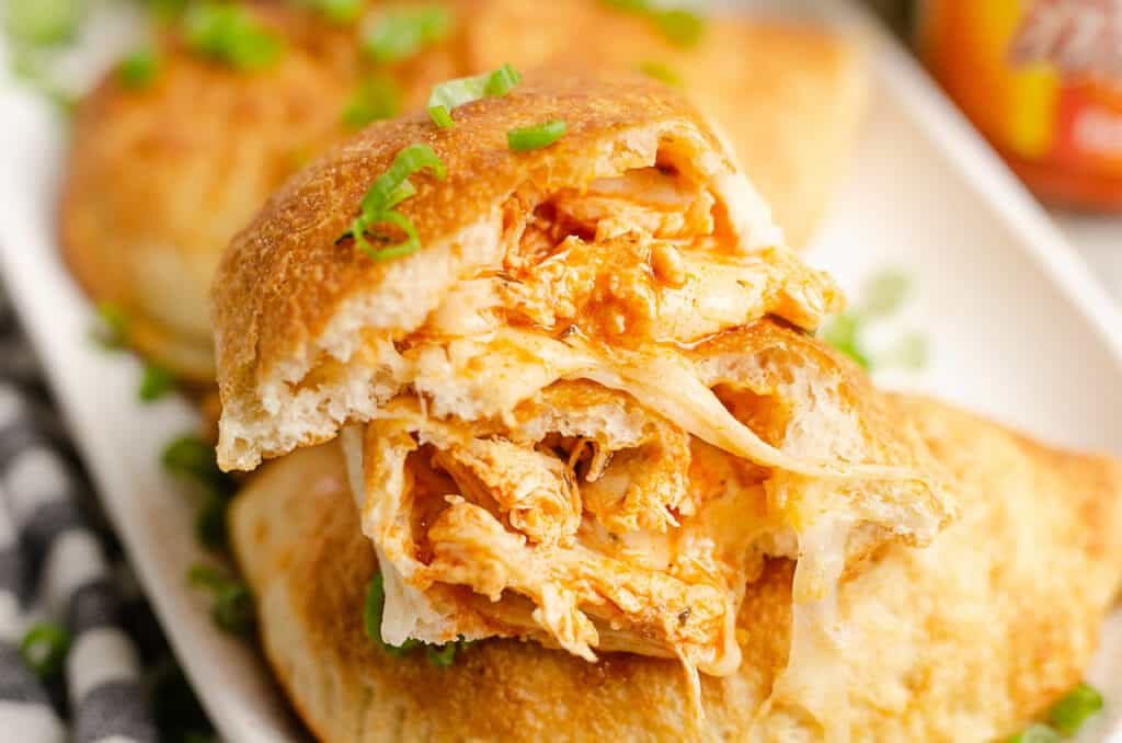 air fryer buffalo chicken calzone on platter