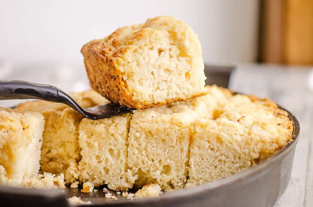 brown buttermilk biscuits in cast iron pan