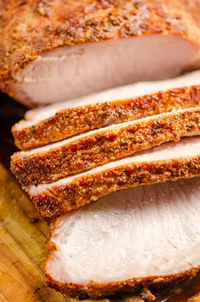 pork loin sliced rubbed with everything rub