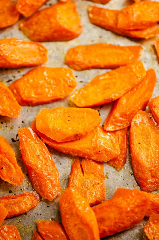 roasted carrot slices on pan