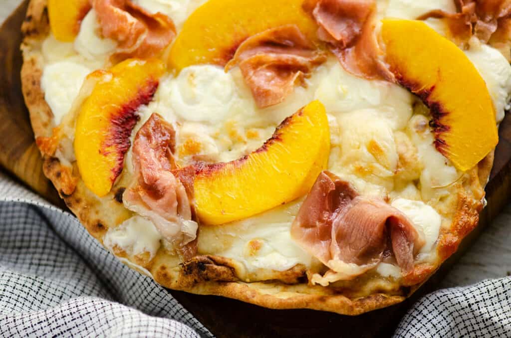 peaches and prosciutto on Naan Air Fryer pizza