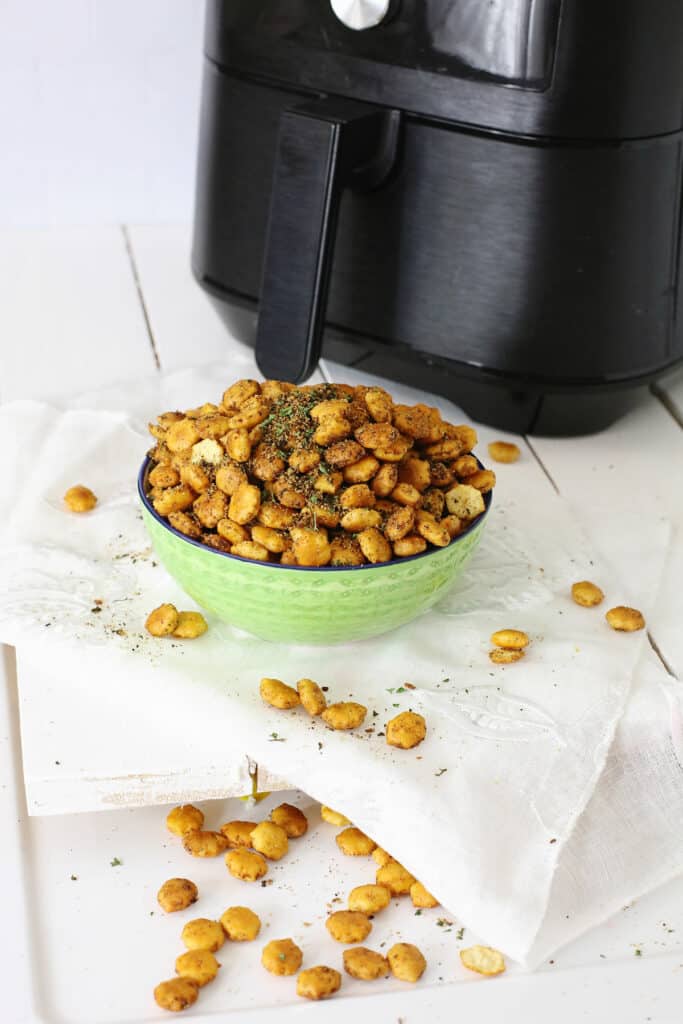 Taco Oyster Crackers in bowl with Air Fryer