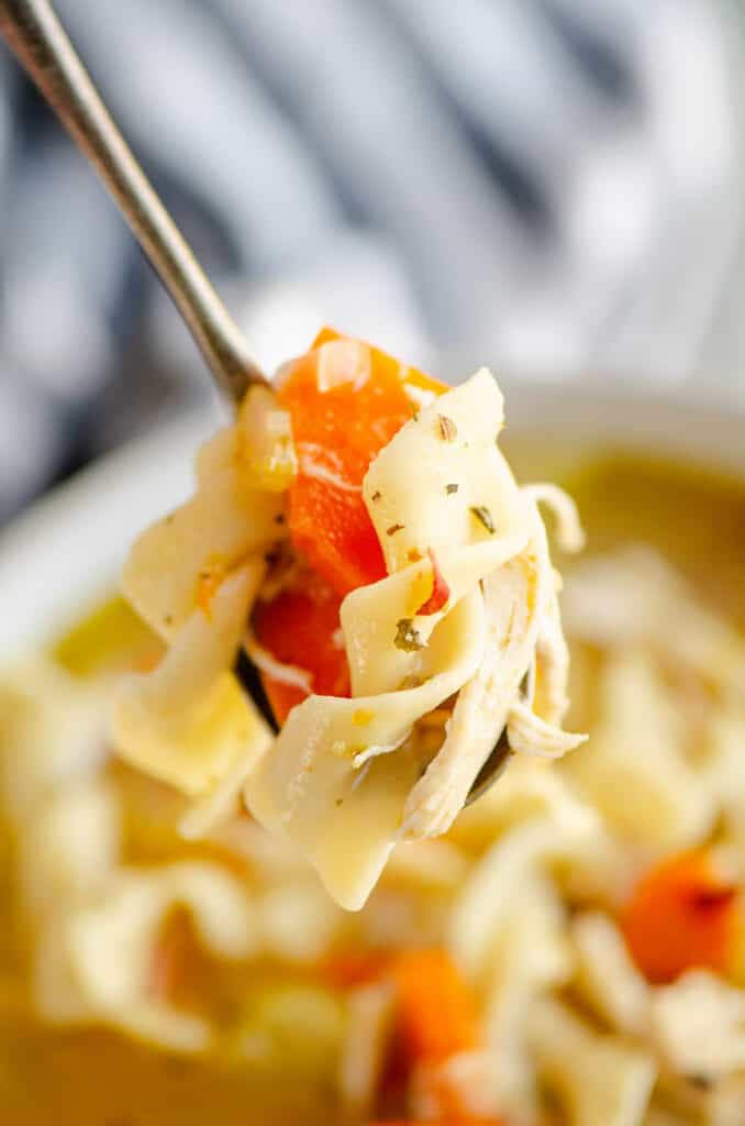 spoonful of Greek chicken noodle soup