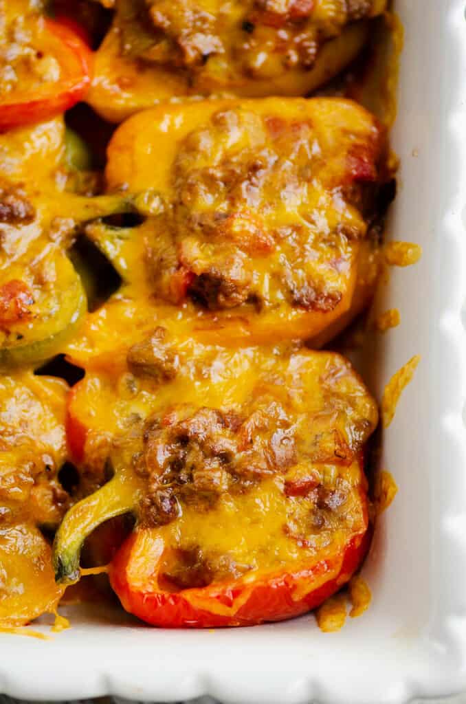 Cheesy Taco Stuffed Peppers in baking pan