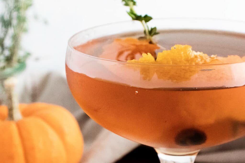 fall spiced old fashioned topped with orange peel