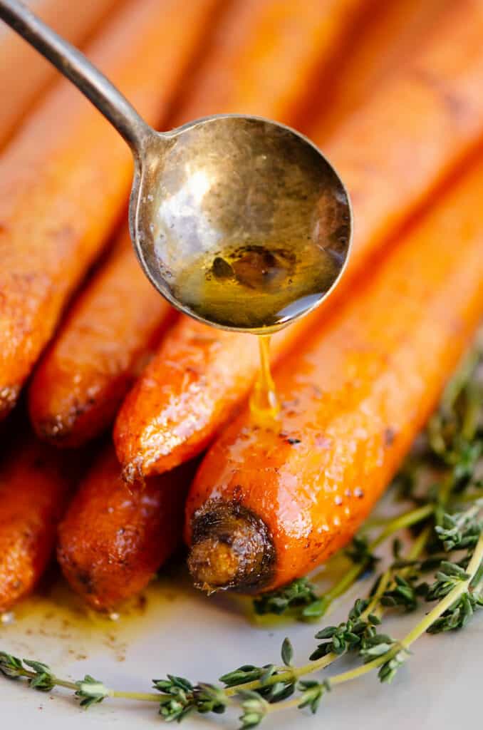 browned butter poured over roasted thyme carrots