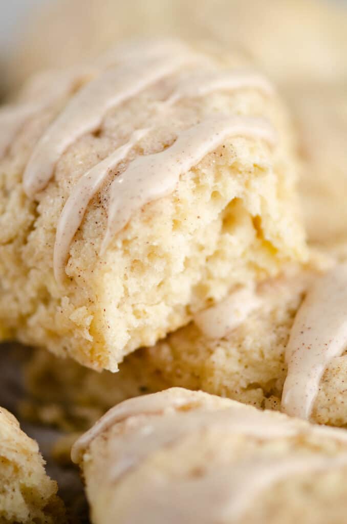 inside of glazed cinnamon scone stacked