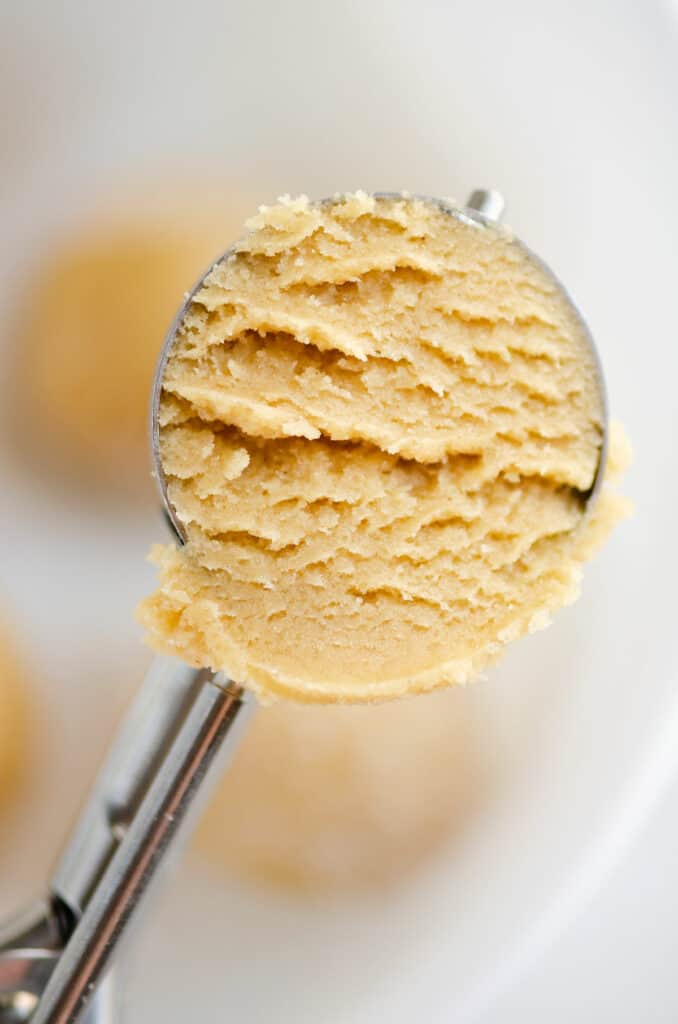 peanut butter cookie dough in scoop