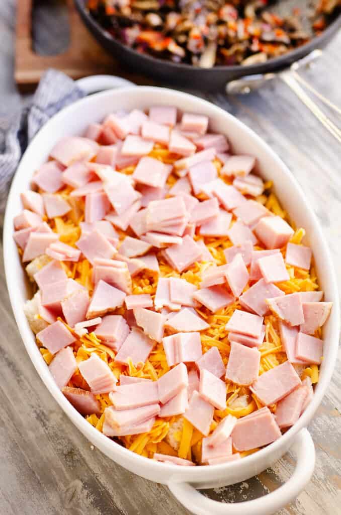 ham and cheese in white casserole