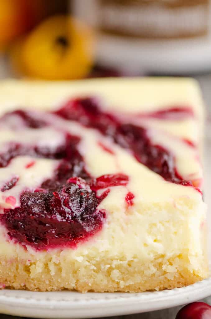 cranberry cheesecake swirl bar on plate