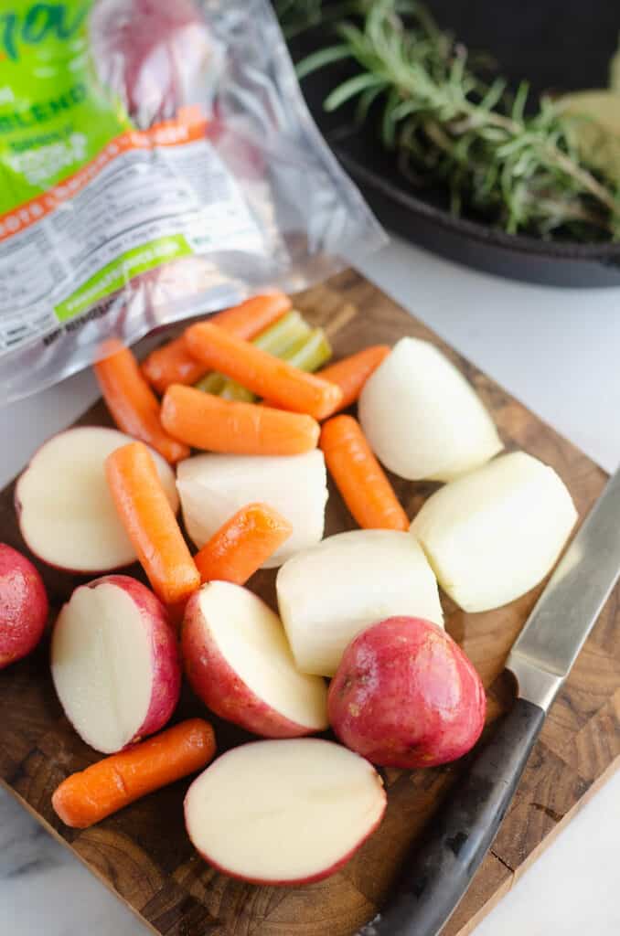 Fresha vegetable blend chopped on cutting board