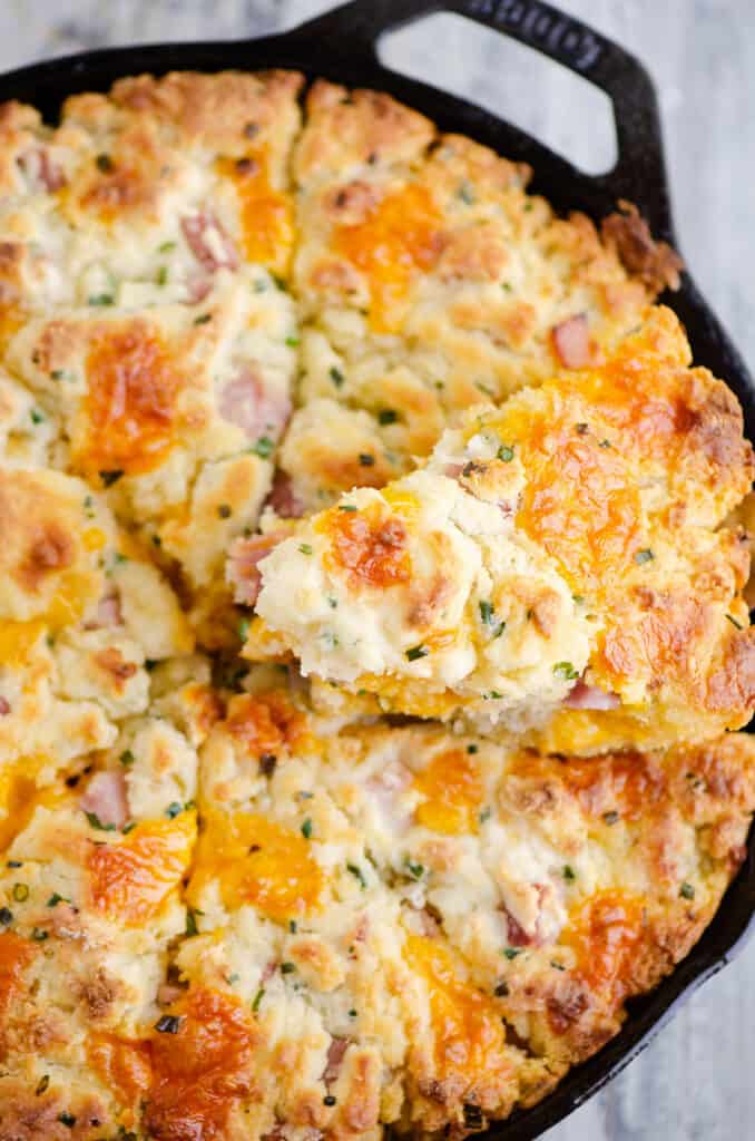 ham and cheese butter swim biscuit in round skillet