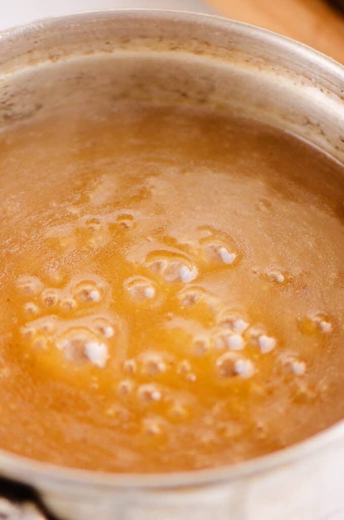 prime rib gravy in saucepan