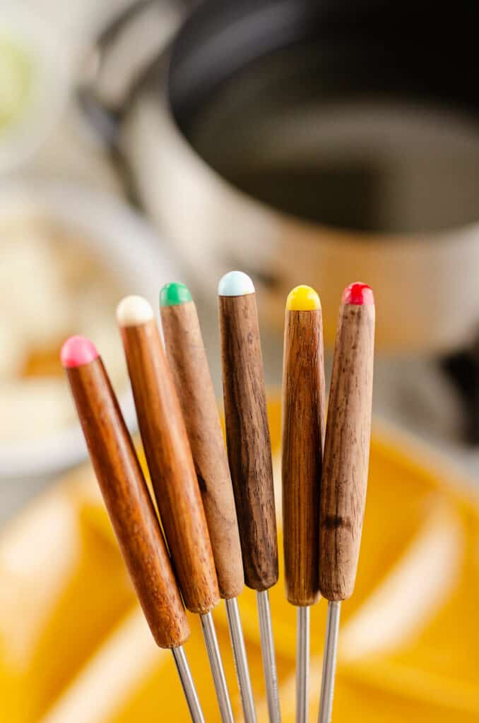 colored ends of fondue forks