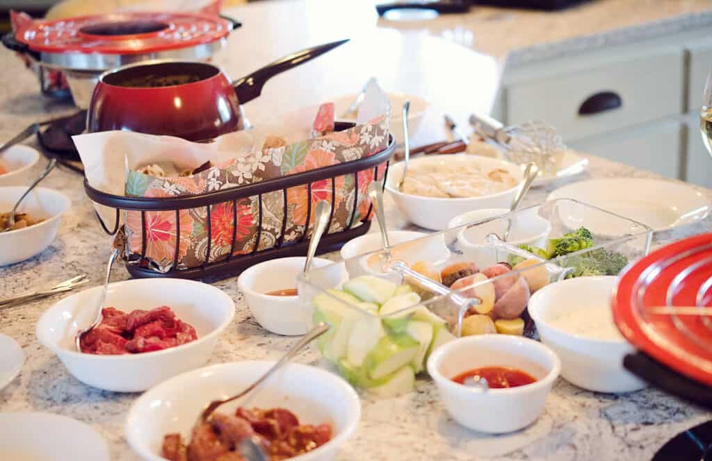 fondue dinner party served on table