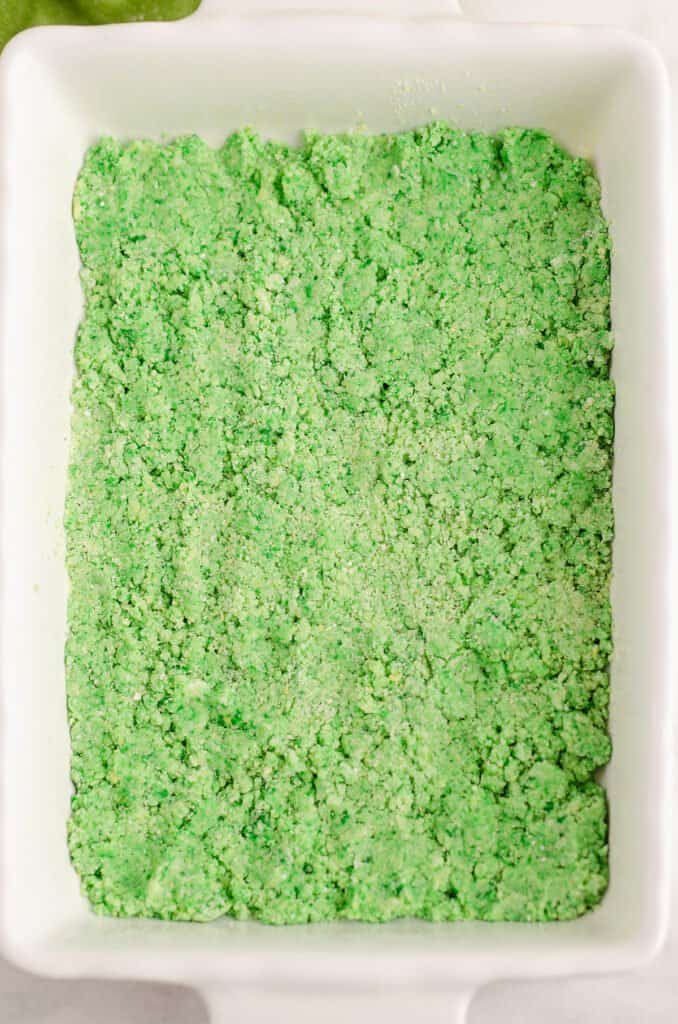 green cake in white pan