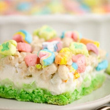 cake bar square with green cake, marshmallows and cereal mix