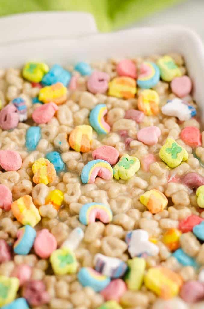 cereal bars topped with lucky charms marshmallows