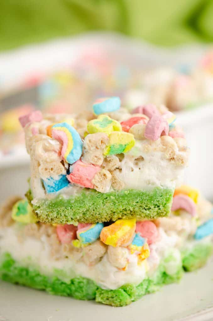 lucky charms bars stacked on plate