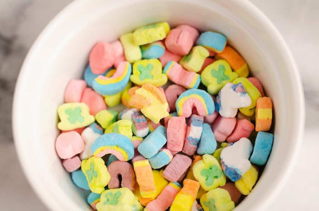 lucky charms marshmallows in white bowl