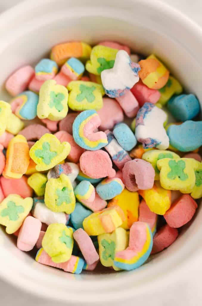 lucky charms marshmallows in white bowl