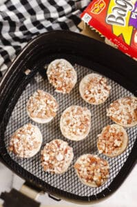 frozen uncooked bagel bites in Air fryer basket