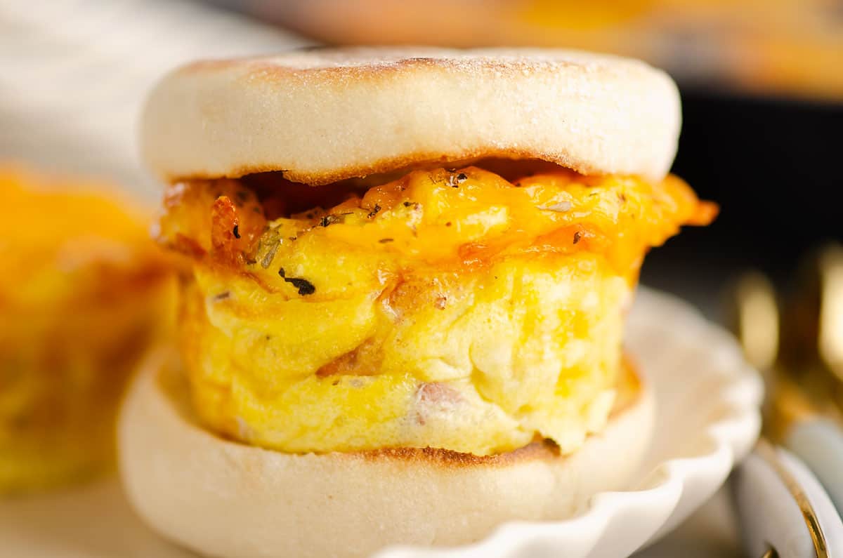 protein egg bite sandwiched in English muffin