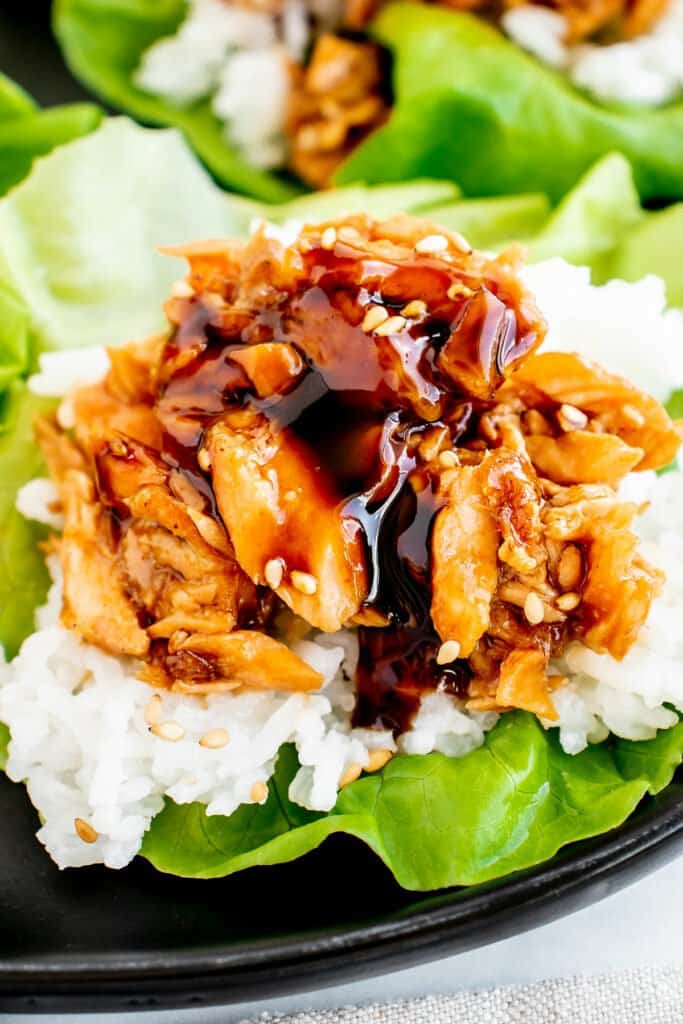 leftover salmon, teriyaki and rice lettuce cup