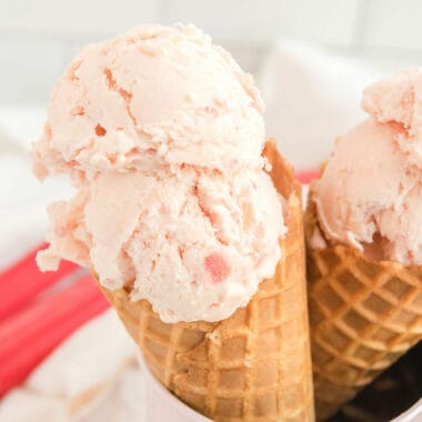 waffle cones filled with rhubarb ice cream