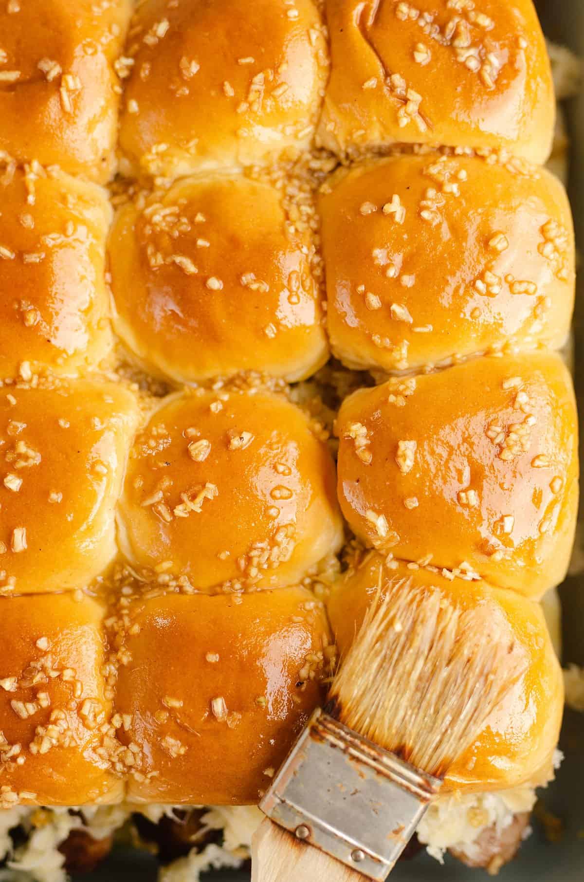 sauerkraut brat sliders brushed with butter sauce